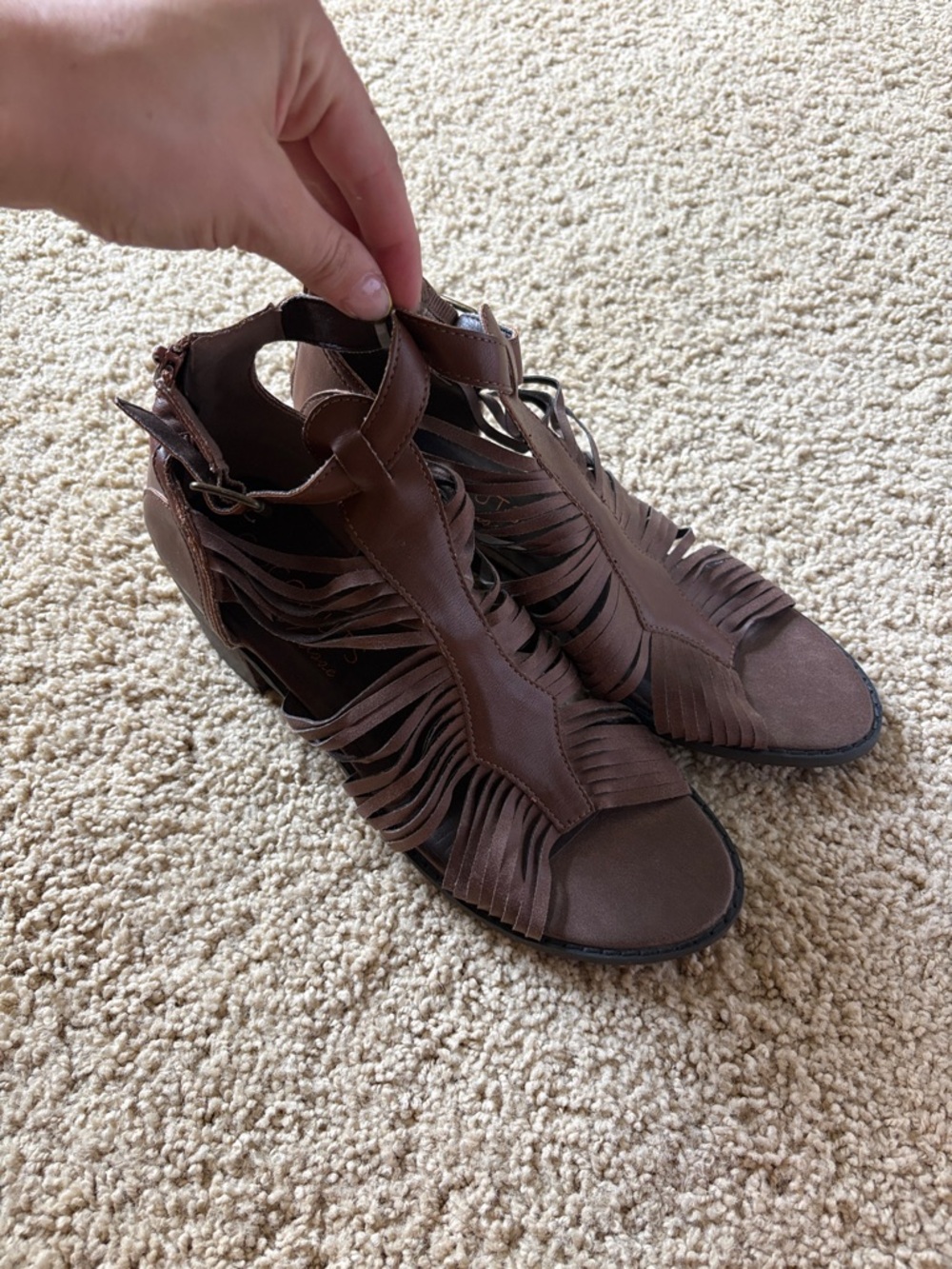Strappy Open-Toe Heels - Brown
